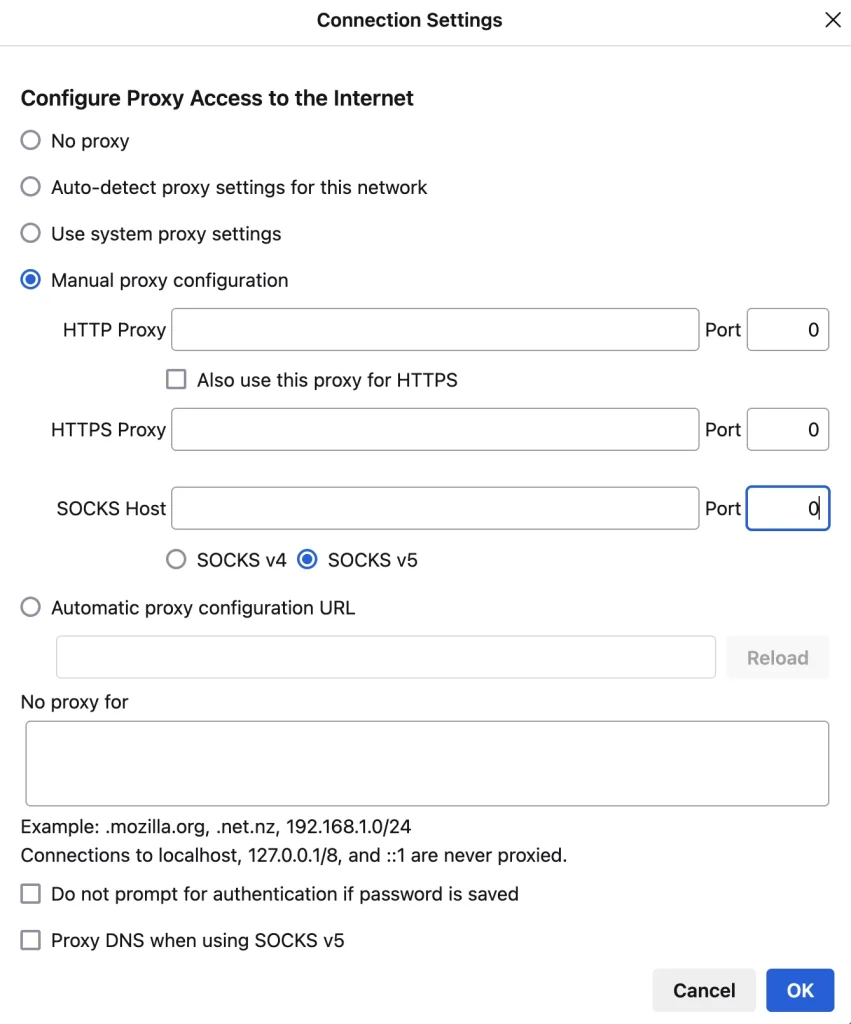 Connection settings