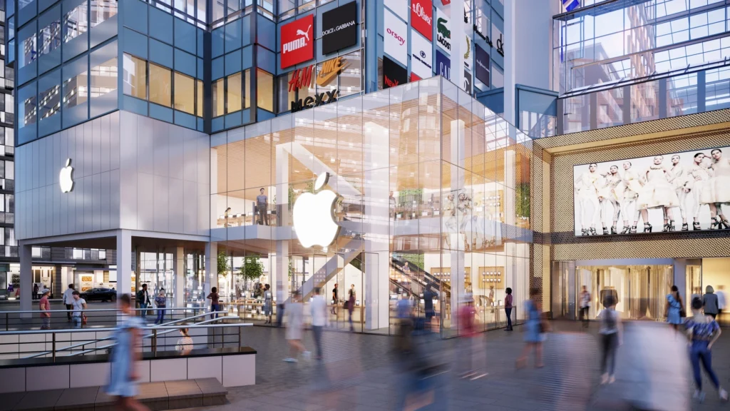 3D rendering of Apple Store in Oslo, Norway, crafted by RNDR