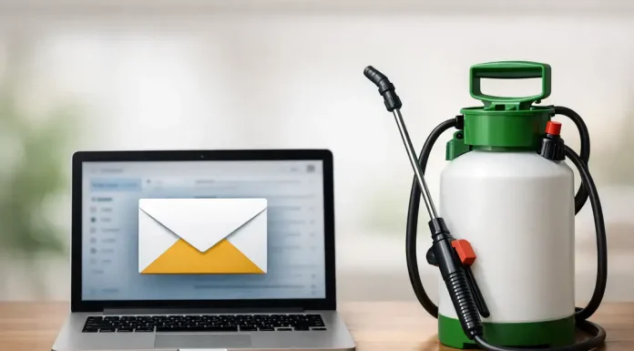 Email Marketing – A Pest Control Company’s Secret Weapon Laptop with email icon and sprayer