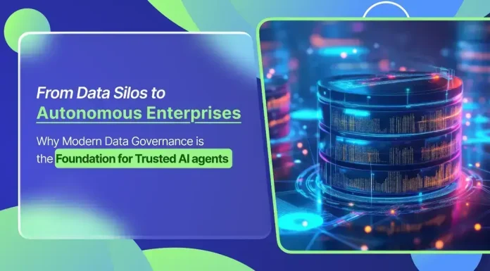 From Data Silos to Autonomous Enterprises Why Modern Data Governance is the Foundation for Trusted AI agents Data governance slide with AI database graphic
