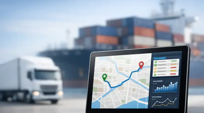 Top 10 Logistics Software Development Companies for Transportation Management Systems Tablet showing logistics route dashboard