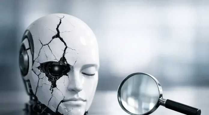 Why the Discovery Phase Is the Most Important Step in Any AI or ML Project Cracked robot head beside magnifying glass