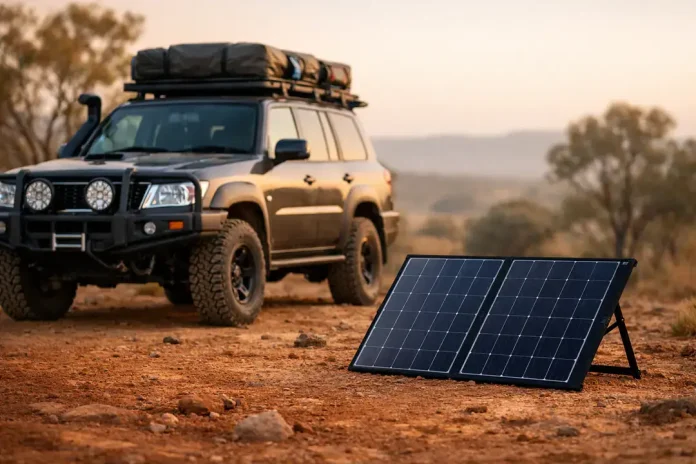 Off-road SUV with portable solar panel