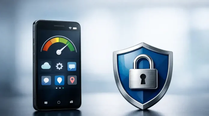How Modern Enterprise Mobile Apps Balance Performance and Security Smartphone with security shield and lock