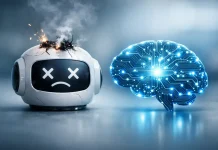 Why Most AI Chatbots Fail and How the New Generation Actually Works Broken robot head beside glowing AI brain
