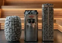 Top 6 Electric Sauna Heater Options for Modern Home Saunas Three sauna heaters with stones