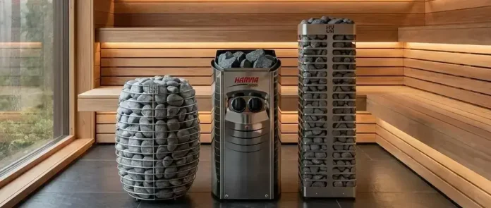 Three sauna heaters with stones