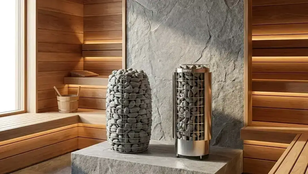 Modern sauna with stone heaters